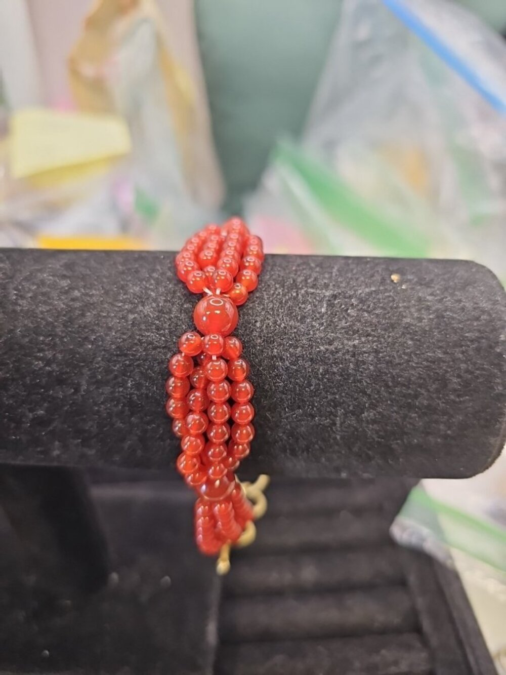 Bracelet 7"inch 1.5 Extender Red Carnelian Beads Gold-tone Toggle Closure